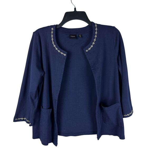 Rafaella Metal Bead Accent 3/4 Sleeve Open Cardigan - Size Petite Medium - Picture 1 of 6